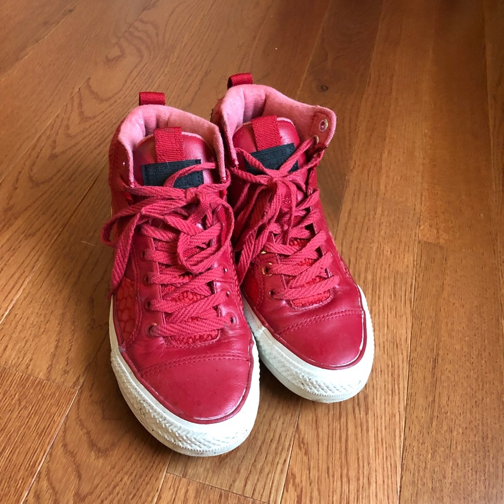 Red high-top sneakers